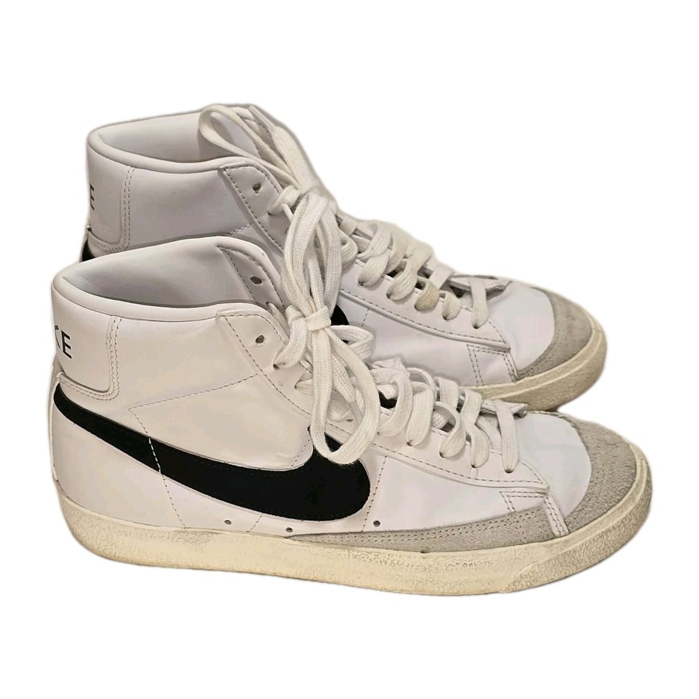Nike Blazer Mid White Black Leather Sneakers EUC Streetwear Classic 👟 Men's 8.5